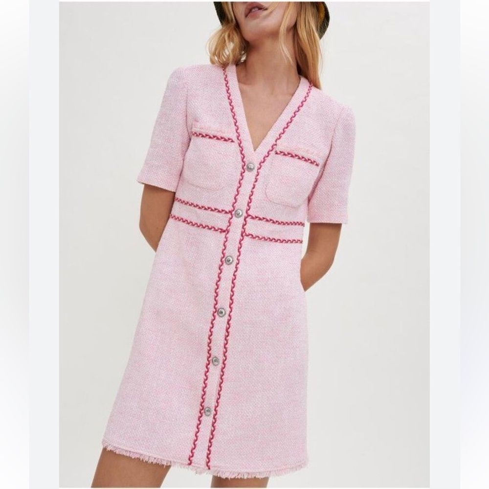 Maje Pink Sheath Mini Dress V-Neck Short Sleeve